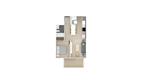 Floor plan for 1 bed, 1 bath, 554 sqft